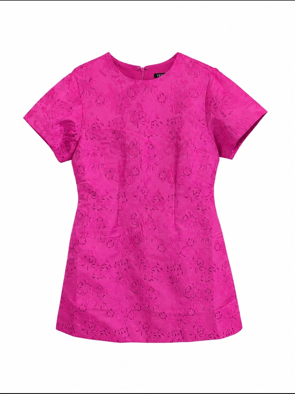 VENUS Bright Pink Floral Jacquard Short Sleeve Dress